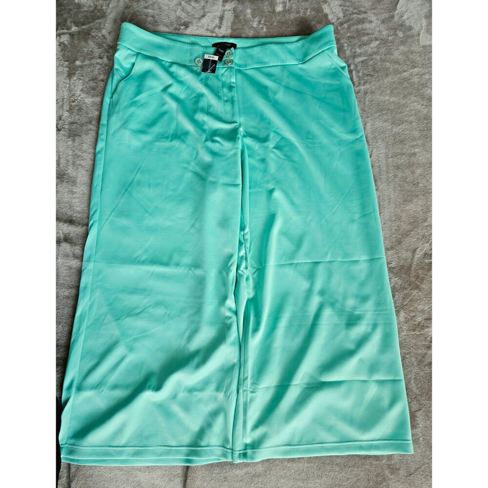 Ashley Stewart Women's Wide Leg Pants Mint Green Size 28 Mid Rise Pockets Brunch